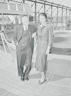 Cecil B. DeMille and Daughter Posing on Liner