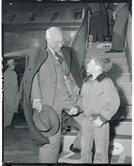 Sarasota Prints: Cecil B. DeMille Talking With Young Grandson at Airplane
