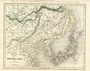 Images Dated 25th March 2013: Central Asia including Japan antique map 19th century 1843
