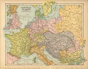 Central Europe Antique Victorian Engraved Colored Map, 1899