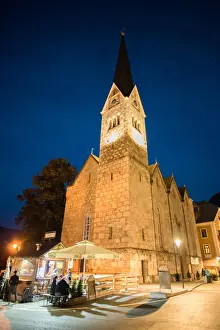 Fountain Prints: Central of Hallstatt village at Twilight time Hallstatt square center of village