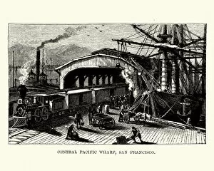 Images Dated 16th November 2017: Central Pacific Wharf, San Francisco, 19th Century