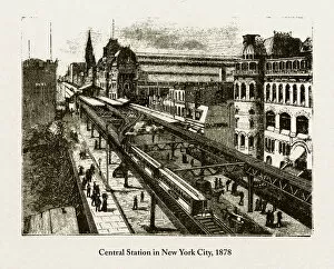 Grand Central Terminal Gallery: Central Station in New York City Victorian Engraving, 1878