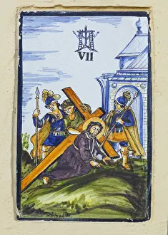 Human Likeness Prints: Ceramic Tile Showing 7Th Station Of The Cross - Jesus Falls For The Second Time