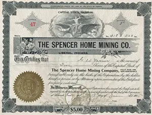Investing Prints: Certificate Authenticating Five Shares in Spencer Mining Company