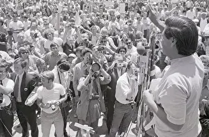 San Rafael Prints: Cesar Chavez Gives Crowd Peace Sign