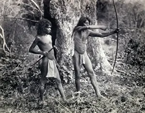 Sri Lanka Prints: Ceylon Natives Using Bow and Arrow in the Woods