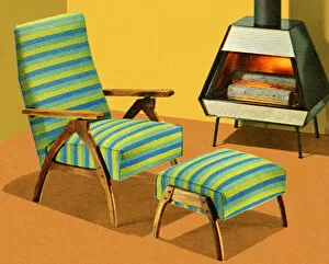 Illustration And Painti Gallery: Chair Ottoman and Fireplace