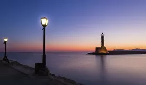 Images Dated 22nd June 2014: Chania lighthouse at sunrise, harbour, Chania, Crete, Greece