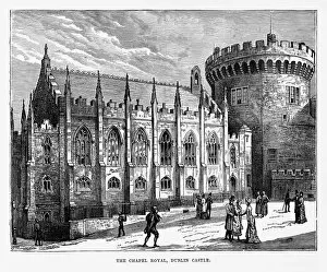 Parasol Gallery: Chapel Royal, Dublin Castle, Dublin, Ireland Victorian Engraving, Circa 1840