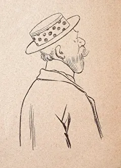 Character sketch of mature man with beard wearing boater hat with spotted pattern, French 1890s, 19th Century