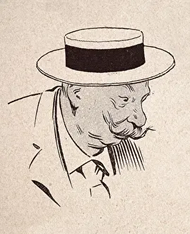 Henri Gerbault Prints: Character sketch of mature man with bushy moustache wearing boater hat