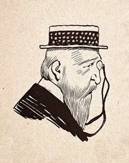 Henri Gerbault Prints: Character sketch of mature man with long beard wearing boater hat and monocle glasses