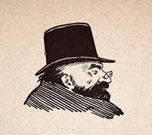 Henri Gerbault Prints: Character sketch of mature man wearing hat and Pince-nez Eyeglasses
