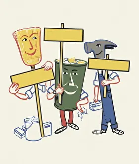 Illu Prints: Character Workers with Signs