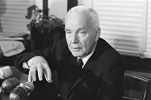 Charles B Prints: Charles B. Huggins Speaking into Microphones