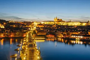 Czech Republic Prints: Charles Bridge and Mala Strana (Lesser Town) seen during the sunset