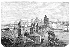 Charles Bridge in Prague Czech Republic illustration 1866