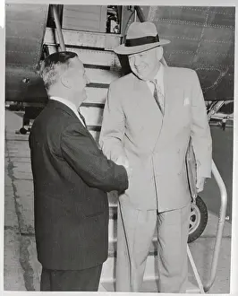 Farmingdale Prints: Charles E. Wilson Being Greeted by Aviation President at Airplane