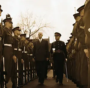 Prints of (Original Caption). Montreal, Canada: Pres. de Gaulle of France inspects a Guard of Honor at a wreath-laying ceremony at the Cenotaph while visiting Montreal The Architect of Modern France: Charles de Gaulle Inspecting Honor Guard
