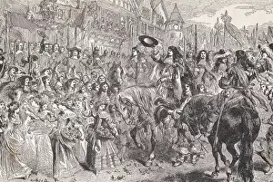 Charles Ii Prints: Charles II on Horseback Being Greeted by Citizens
