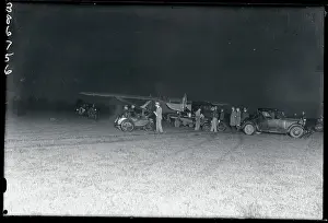 Charles Lindbergh Airplane and Field Assistants Before Takeoff