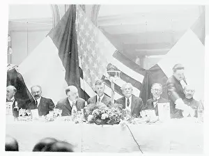Myron T Prints: Charles Lindbergh Dining With Parisian Officials Near Country Flags
