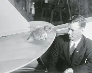 Charles Lindbergh with Kitten Mascot