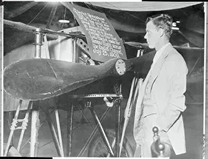 Detroit Prints: Charles Lindbergh Looking at Bleriot Monoplane