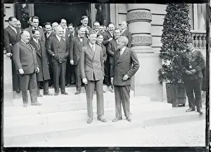 Myron T Prints: Charles Lindbergh and Myron T. Herrick Standing With Crowd
