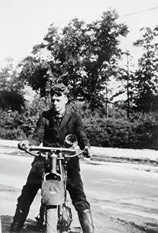 Motorcyclist Prints: Charles Lindbergh Riding Motorcycle