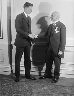 Charles Lindbergh Shaking Hand of Benefactor