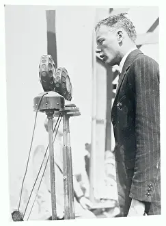 Oakland Prints: Charles Lindbergh Speaking Throught Microphone