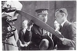 Albert I Prints: Charles Lindbergh Standing With King Albert and Holding Airplane Model
