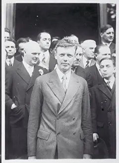 Charles Lindbergh Standing With Spectators in Background