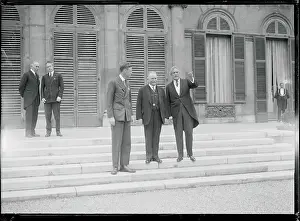 Charles Lindbergh Standing on Steps With French Officials