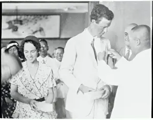 Charles Lindbergh and Wife Receiving Medals