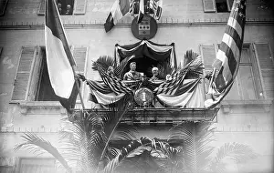 Balcony Prints: Charles Lindbergh In Window Of City Hall