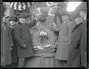 Charles M Prints: Charles Schwab and Others Standing Near a Wreath
