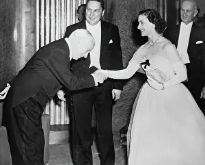 Prints of (Original Caption). Chaplin bows to royalty Unveiling Her Majesty: Charlie Chaplin Greeting Princess Margaret