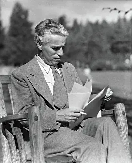 Script Prints: Charlie Chaplin Reads Script Outside