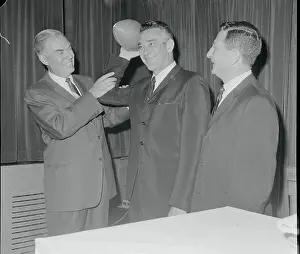 Charlie Conerly and Giants Posing with Football