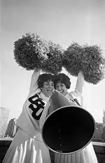 Megaphone Prints: Two Cheerleaders Practicing Their Cheers