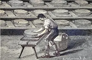 Cheese making, The drying and salting of the cheese loaves, Allgaeu, Bavaria, Germany, Historic, digitally restored reproduction from a 19th century original