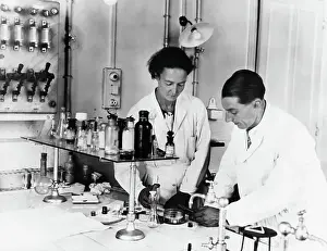 Chemistry Prints: Chemists Frederic and Irene Joliot-Curie in Lab
