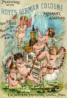 Shower Prints: Cherubs Surrounding Bottle Of Cologne