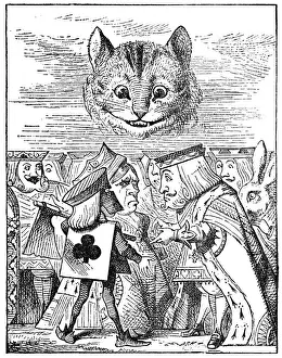 Cheshire cat smiling over King and queen - Alice in Wonderland 1897