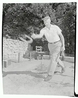Chester W Prints: Chester Nimitz Pitching Horseshoes