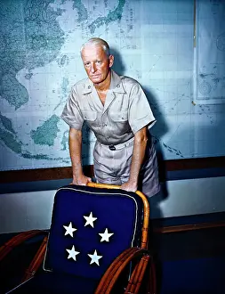Chester W Prints: Chester William Nimitz Sitting at his Desk