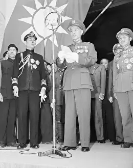 Chiang Kai-Shek At Microphone - Vertical